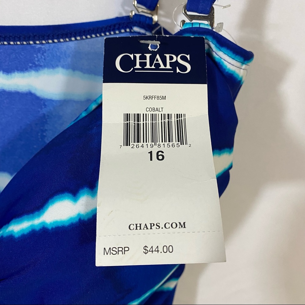 Brand New Chaps Tankini Swim Top Size 16 Tie-Dyed blue removable straps padded - Picture 3 of 8